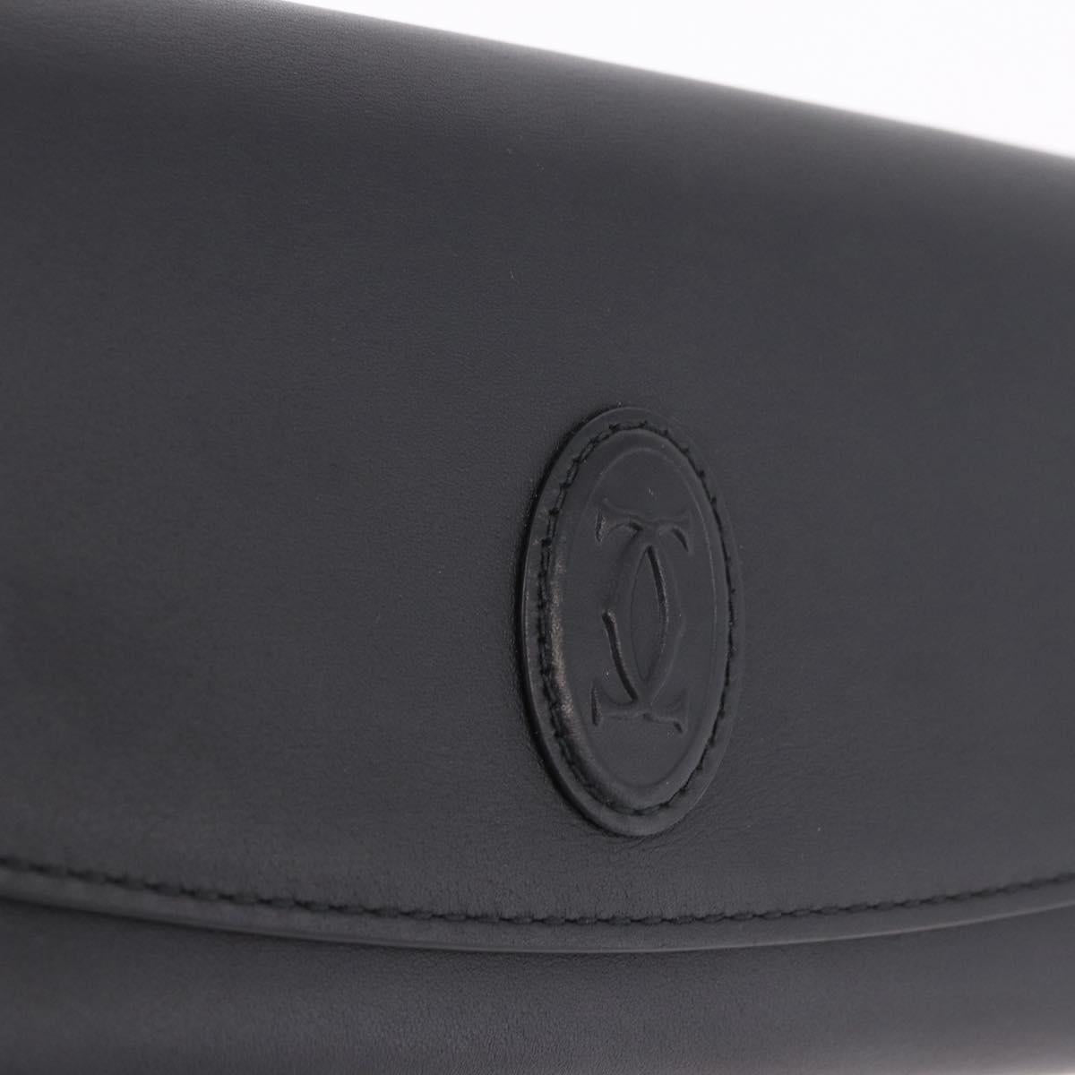 CARTIER Long Wallet Leather Black Gold Auth 186137V