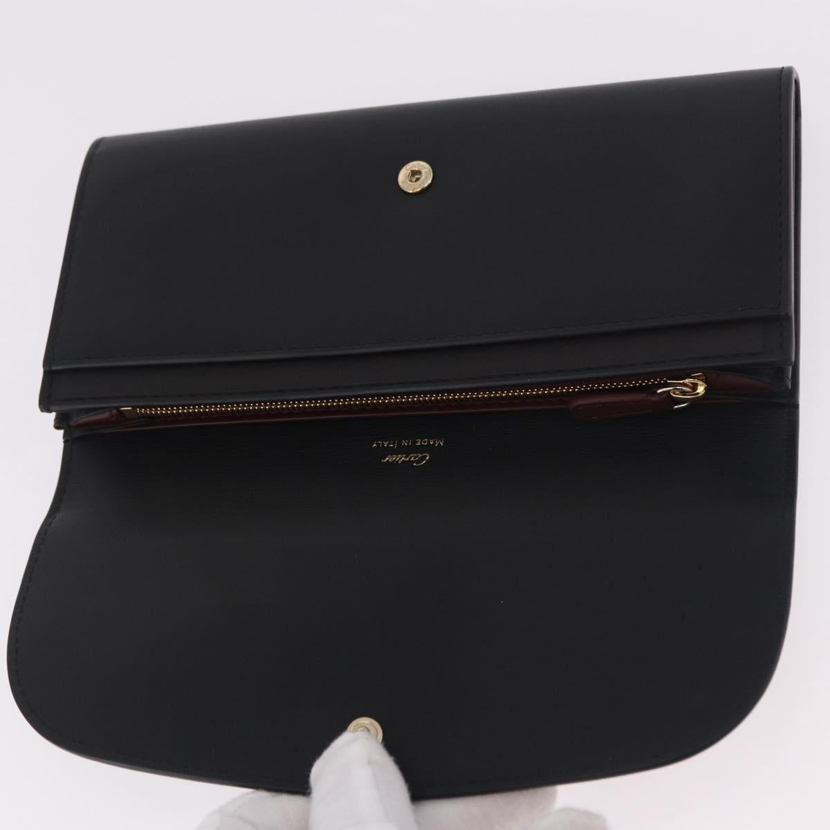 CARTIER Long Wallet Leather Black Gold Auth 186137V