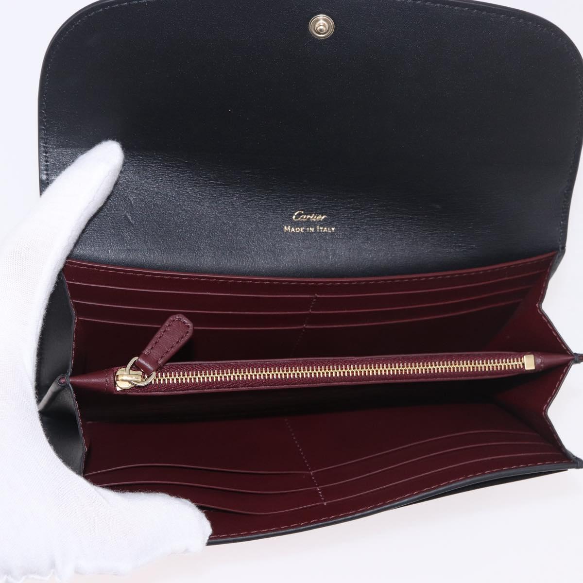 CARTIER Long Wallet Leather Black Gold Auth 186137V