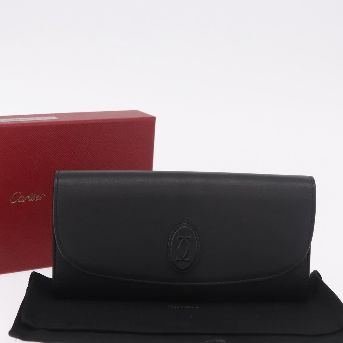 CARTIER Long Wallet Leather Black Gold Auth 186137V