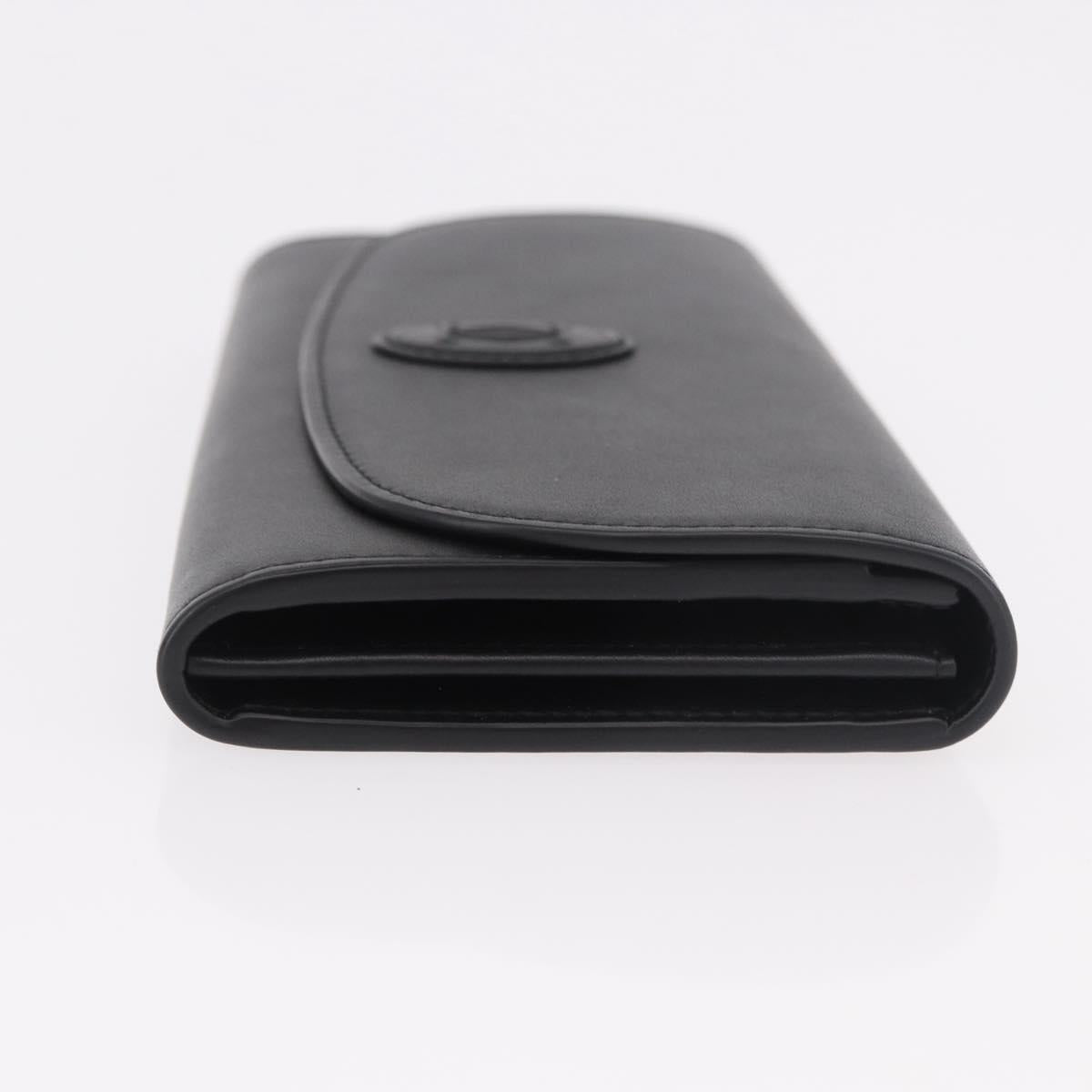 CARTIER Long Wallet Leather Black Gold Auth 186137V