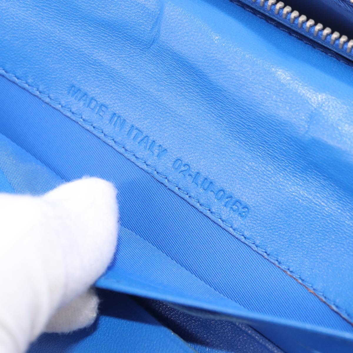 Christian Dior Canage Long Wallet Lamb Skin Blue Silver Auth 186139M