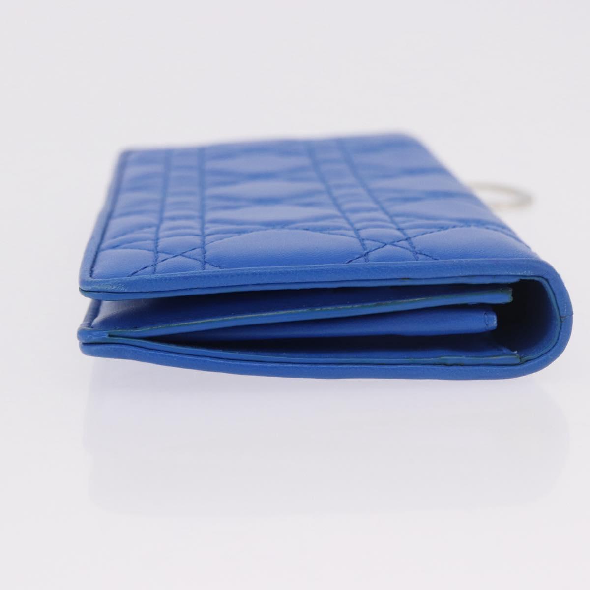 Christian Dior Canage Long Wallet Lamb Skin Blue Silver Auth 186139M