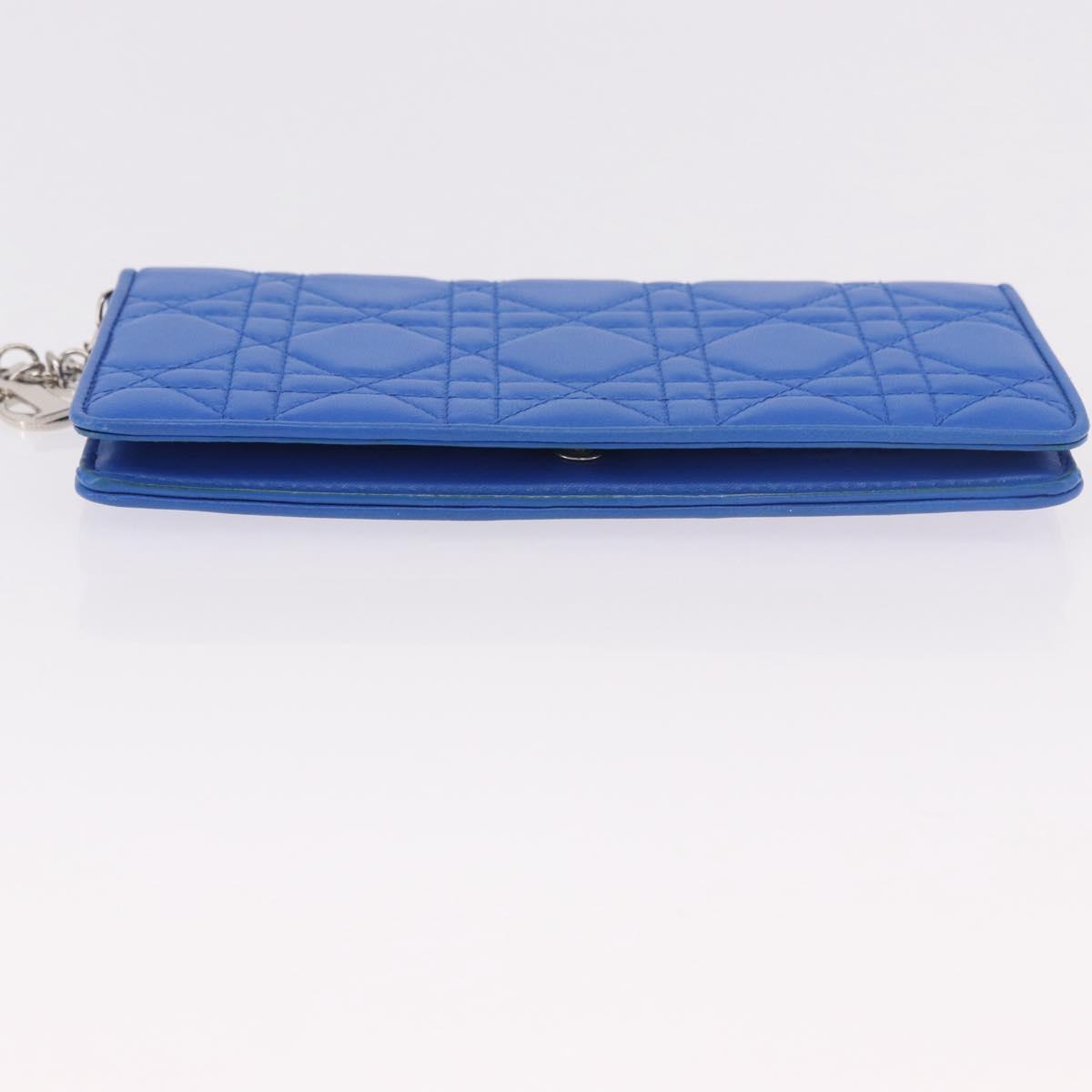 Christian Dior Canage Long Wallet Lamb Skin Blue Silver Auth 186139M