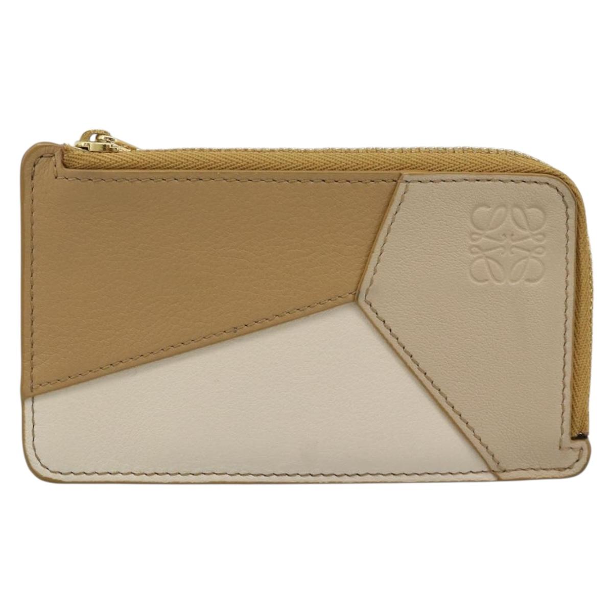 LOEWE Puzzle Anagram Coin Purse Leather Beige Auth 186146M
