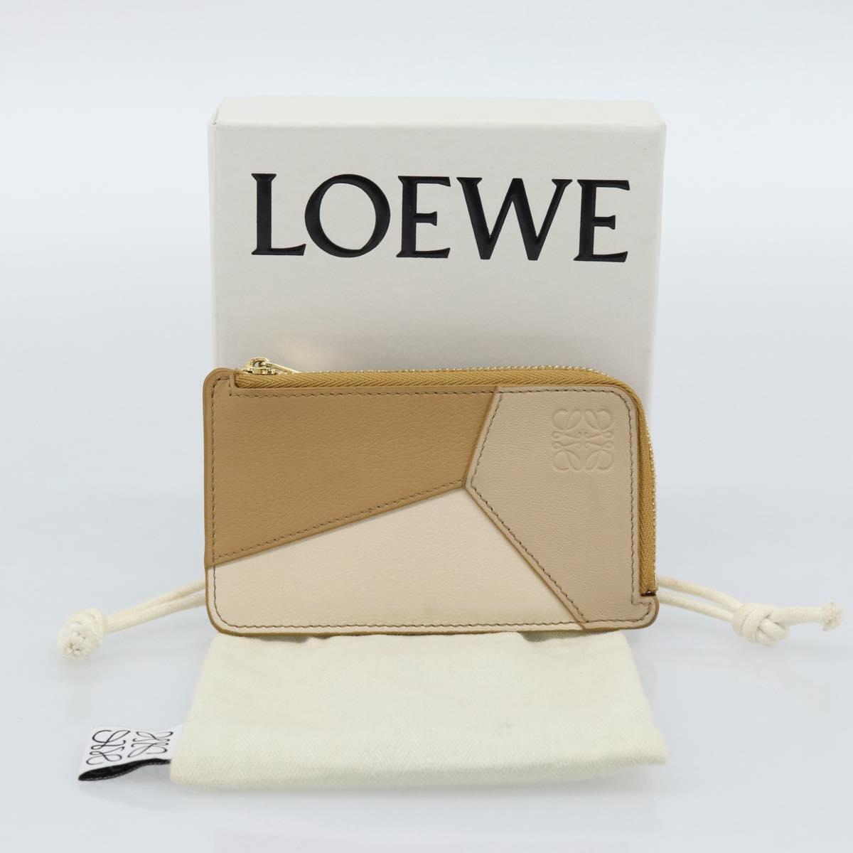 LOEWE Puzzle Anagram Coin Purse Leather Beige Auth 186146M