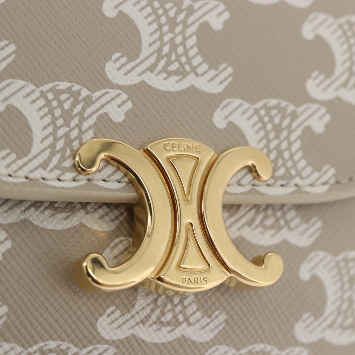 CELINE Triomphe 3 Fold Wallet PVC Beige Gold Auth 186147M