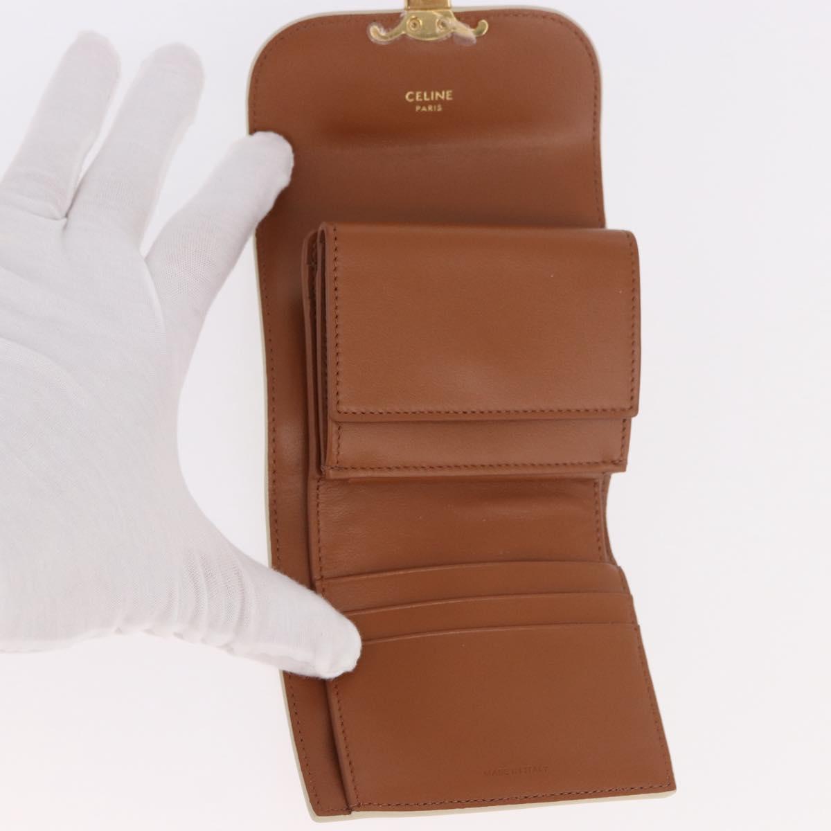 CELINE Triomphe 3 Fold Wallet PVC Beige Gold Auth 186147M
