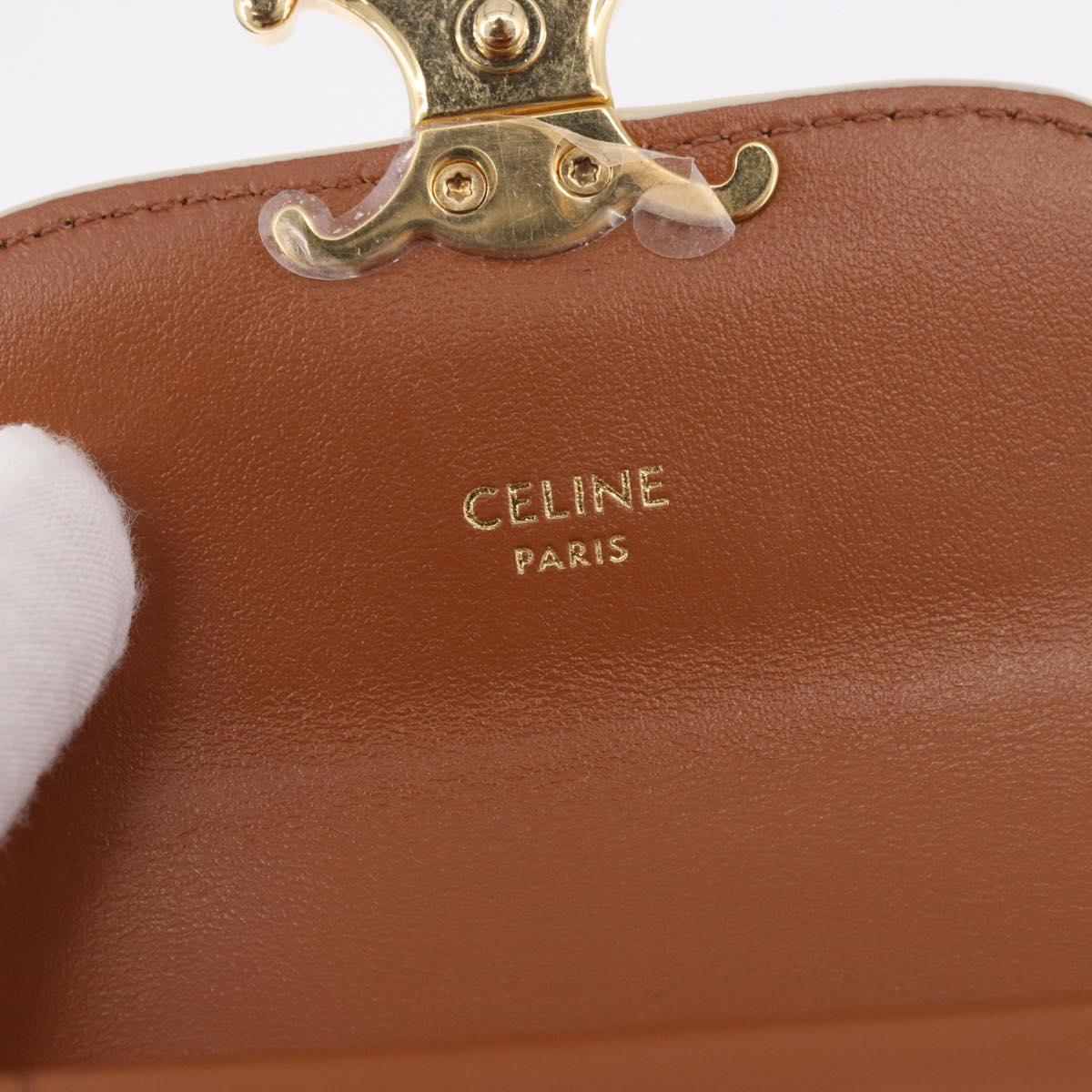 CELINE Triomphe 3 Fold Wallet PVC Beige Gold Auth 186147M