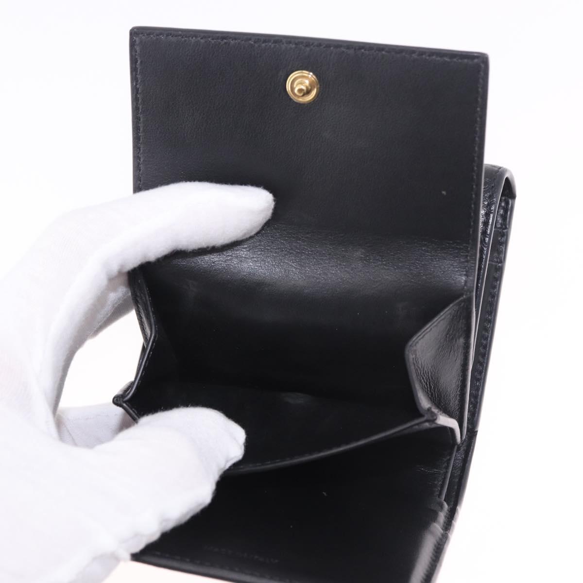 CELINE Triomphe 3 Fold Wallet Leather Black Gold Auth 186148M