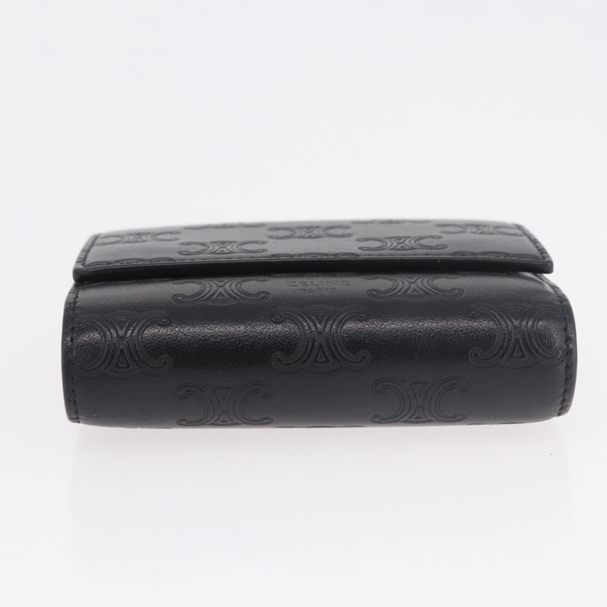 CELINE Triomphe 3 Fold Wallet Leather Black Gold Auth 186148M