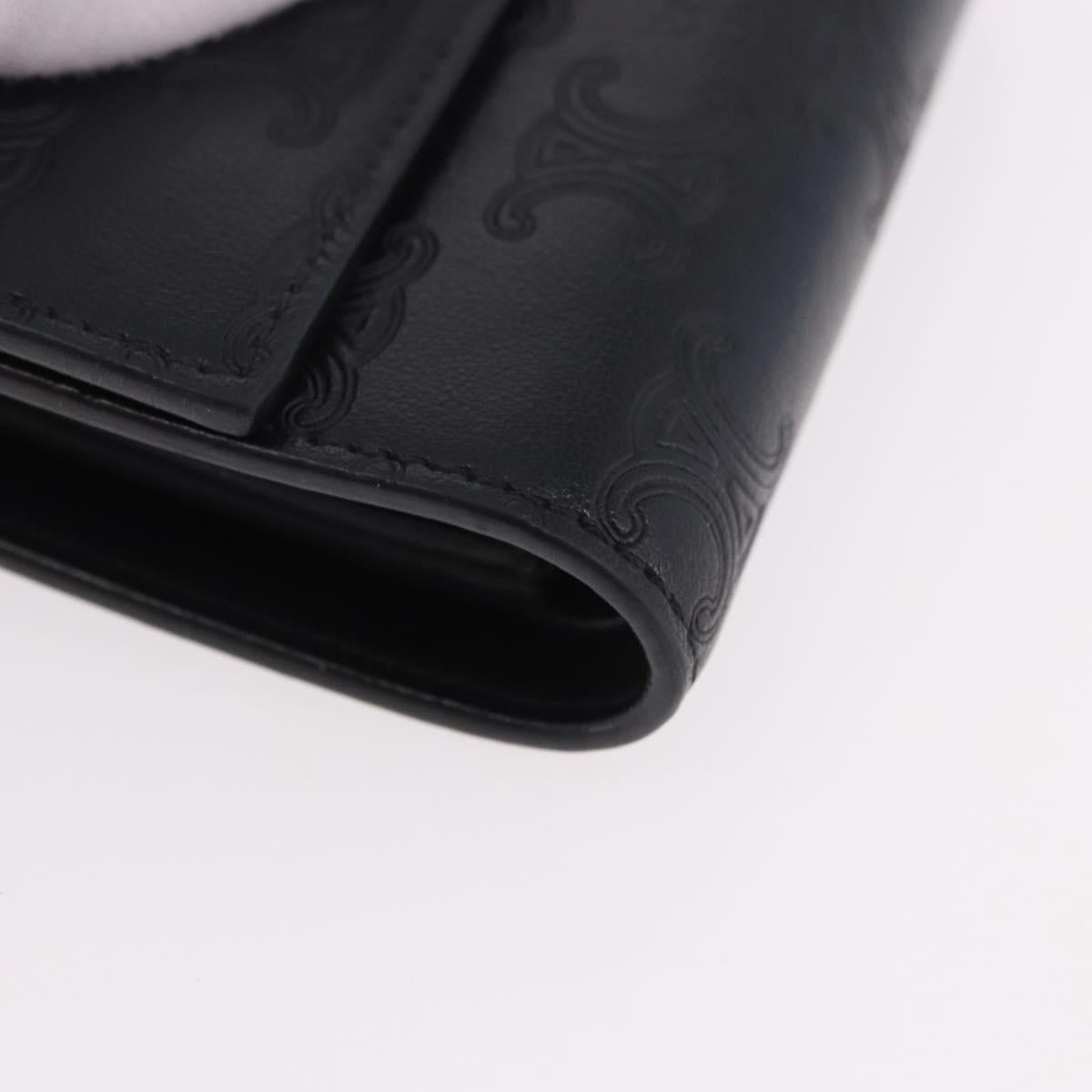 CELINE Triomphe 3 Fold Wallet Leather Black Gold Auth 186148M