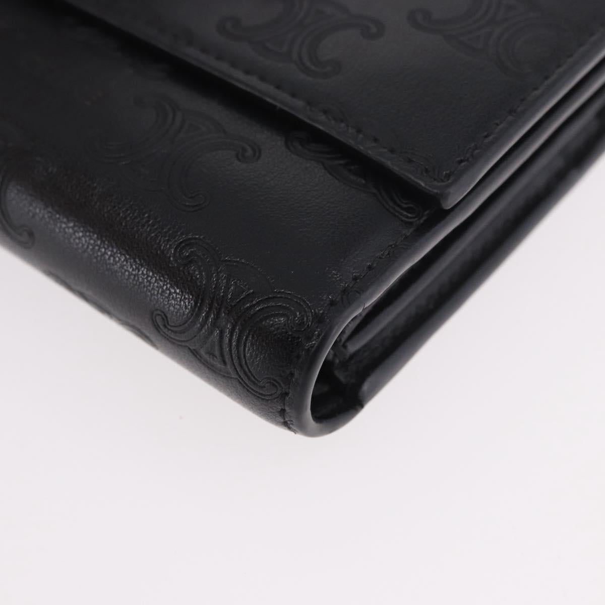 CELINE Triomphe 3 Fold Wallet Leather Black Gold Auth 186148M