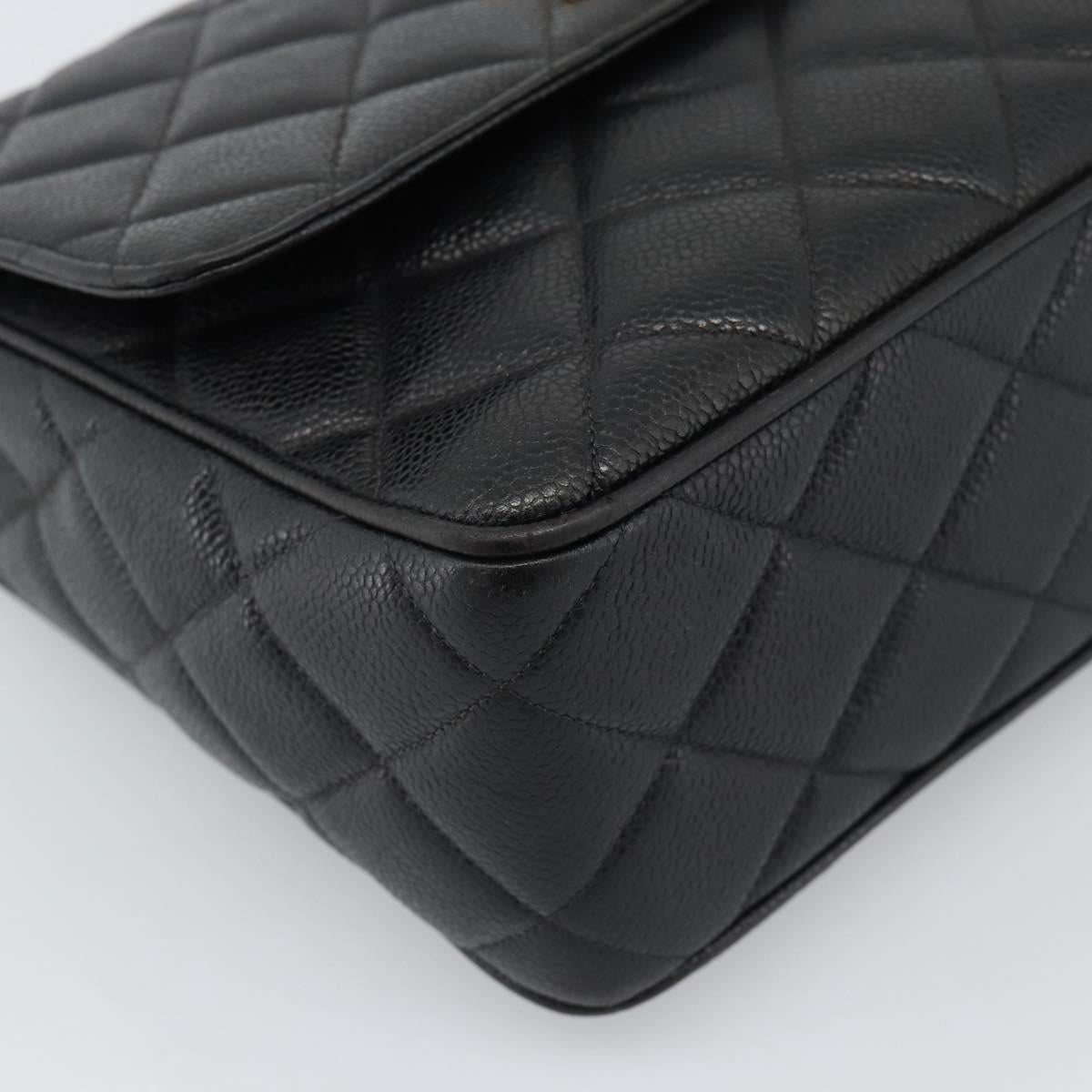 CHANEL Chain Matelasse Shoulder Bag Caviar Skin Black Gold CC Auth 186150V
