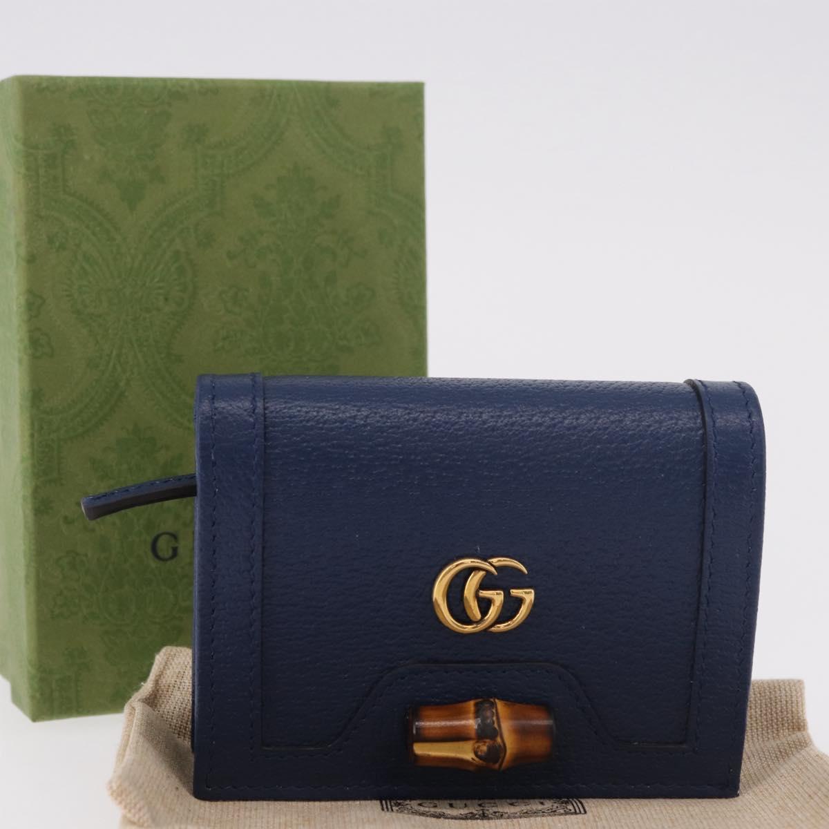 GUCCI Bamboo Wallet Leather Navy Gold 658244 Auth 186153M