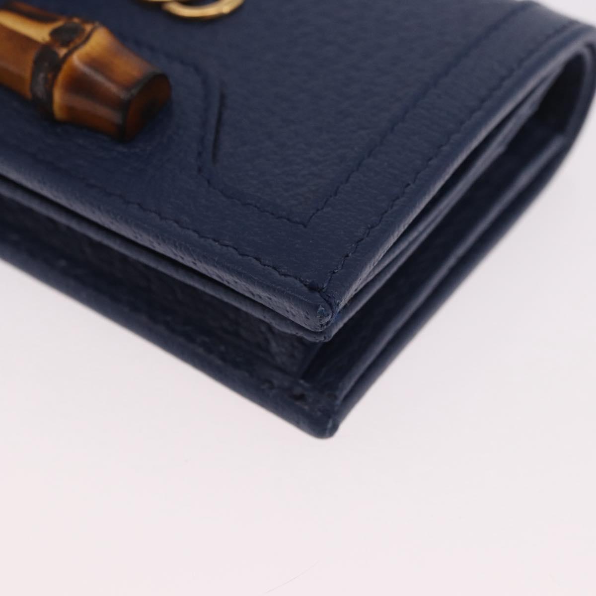GUCCI Bamboo Wallet Leather Navy Gold 658244 Auth 186153M