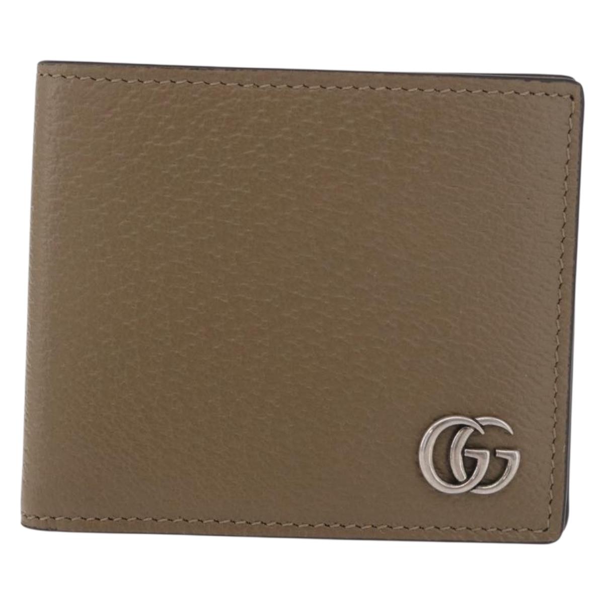 GUCCI GG Marmont Wallet Leather Beige Silver 428726 Auth 186156M