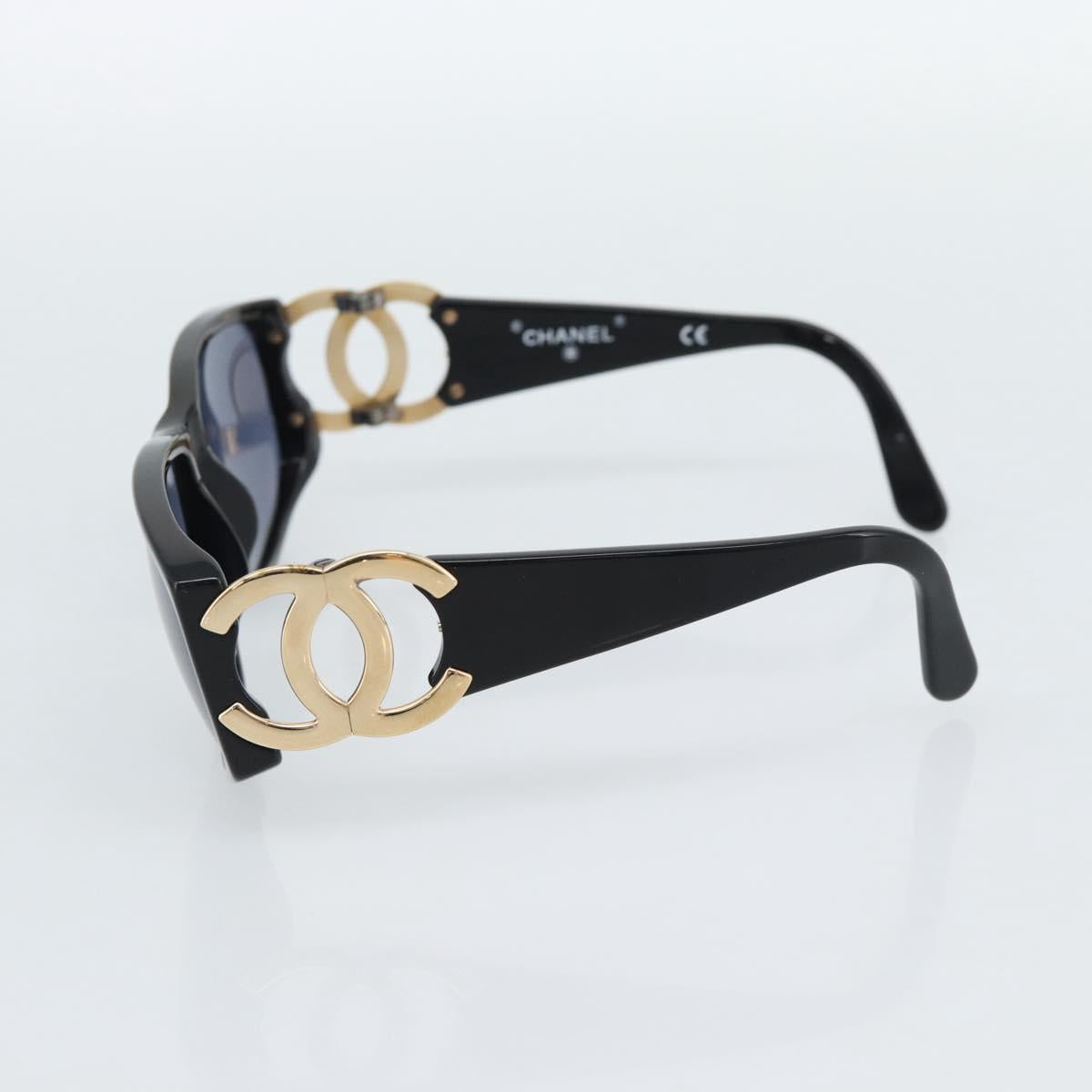 CHANEL COCO Mark Sunglasses plastic Black CC Auth 186158M