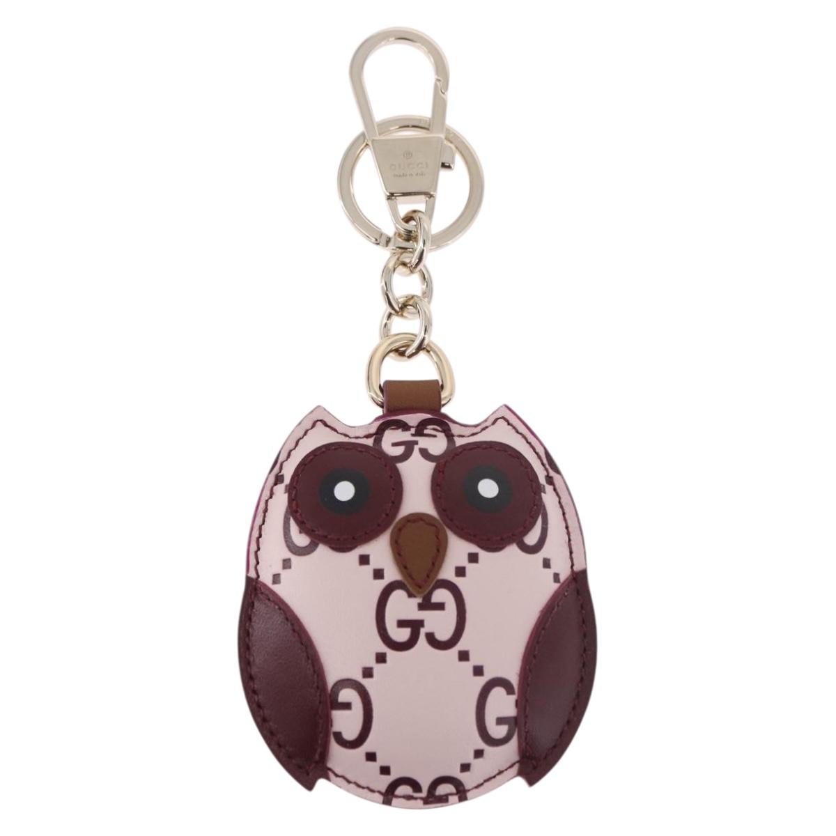 GUCCI Guccissima GG Canvas Owl Shaped Bag Charm Leather Pink 821813 Auth 186160M