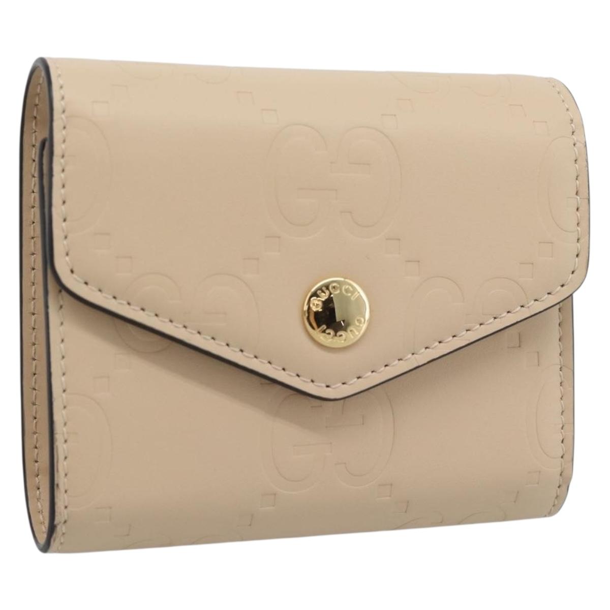 GUCCI GG Canvas Guccissima Wallet Leather Ivory Gold 772793 Auth 186162M