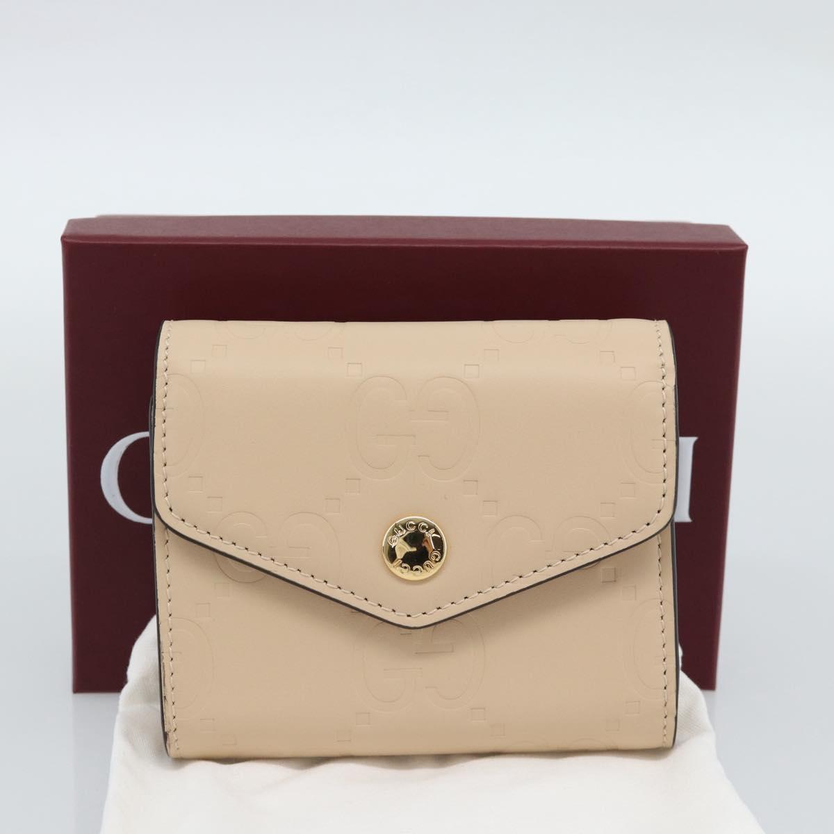 GUCCI GG Canvas Guccissima Wallet Leather Ivory Gold 772793 Auth 186162M