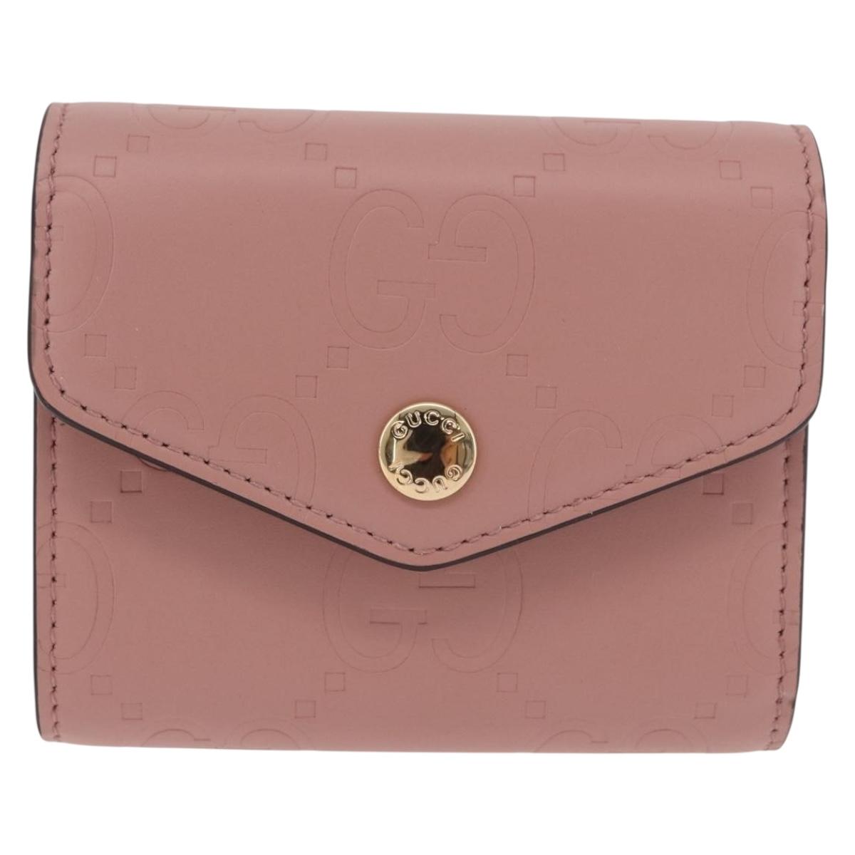 GUCCI GG Canvas Guccissima Wallet Leather Pink Gold 772793 Auth 186163M