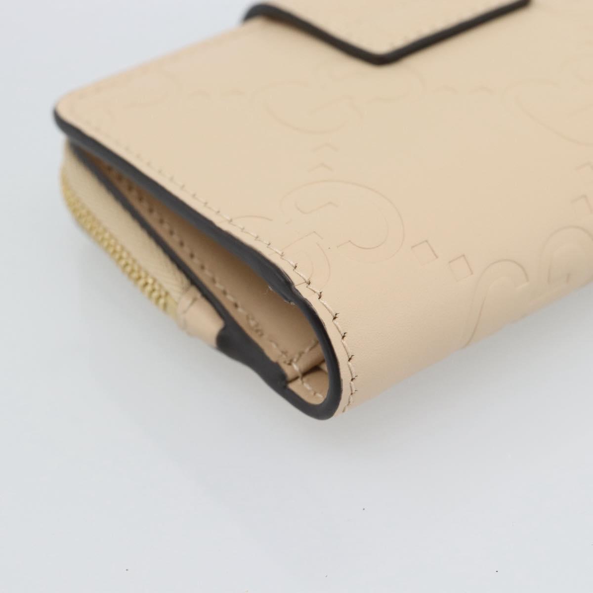 GUCCI GG Canvas Guccissima Wallet Leather Beige Gold 790131 Auth 186164M