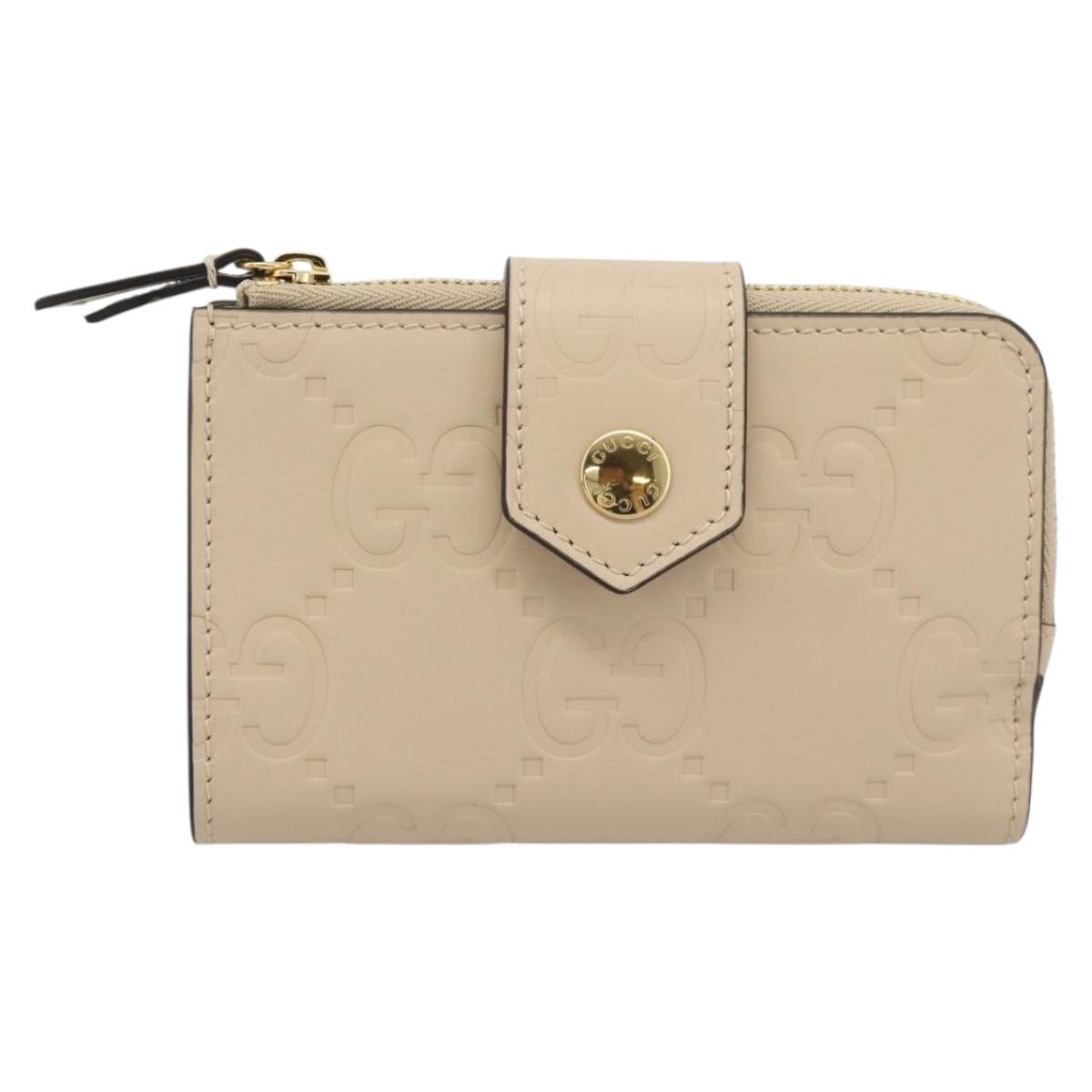 GUCCI GG Canvas Guccissima Wallet Leather Beige Gold 790131 Auth 186164M