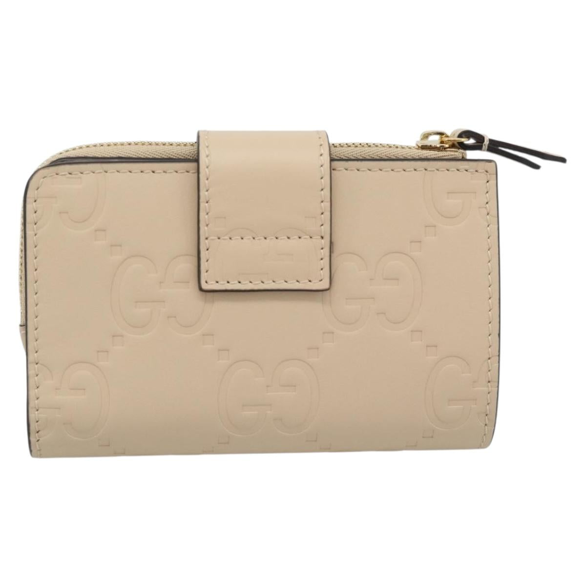GUCCI GG Canvas Guccissima Wallet Leather Beige Gold 790131 Auth 186164M