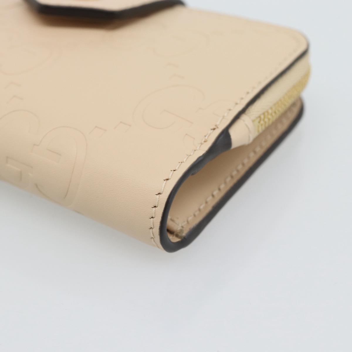GUCCI GG Canvas Guccissima Wallet Leather Beige Gold 790131 Auth 186164M