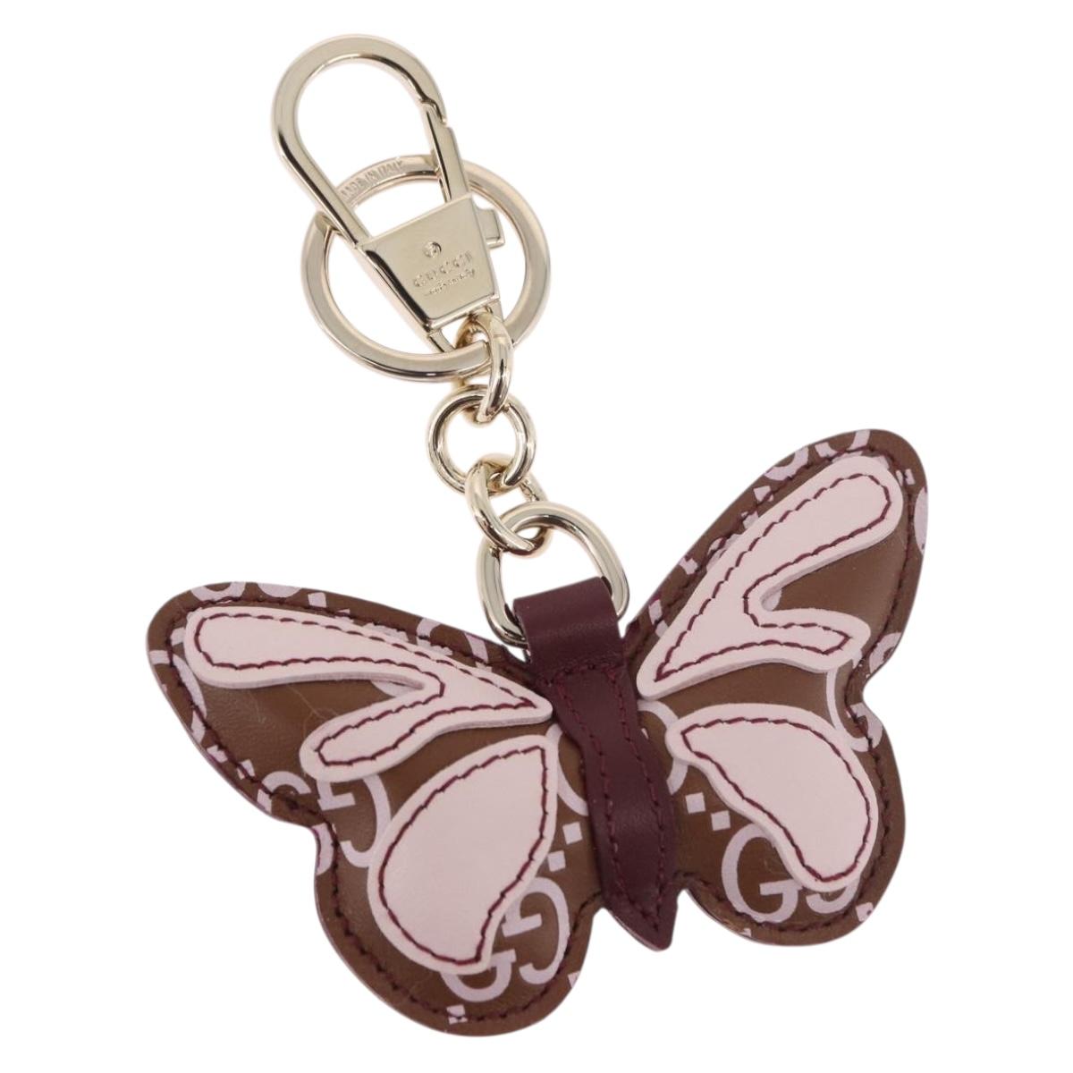 GUCCI Guccissima Butterfly GG Canvas Key Ring Leather Pink Auth 186166M