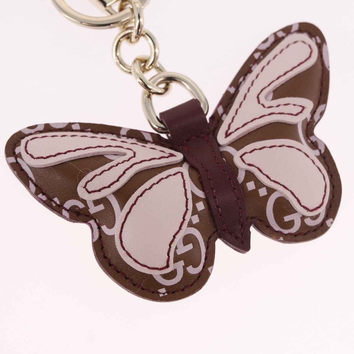 GUCCI Guccissima Butterfly GG Canvas Key Ring Leather Pink Auth 186166M