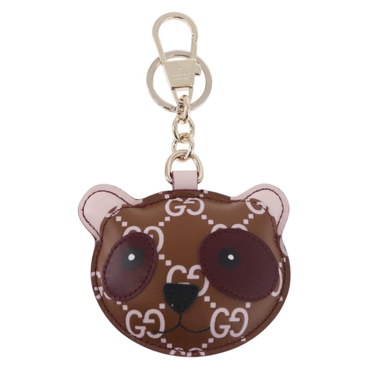 GUCCI Guccissima Panda GG Canvas Key Ring Leather Brown Auth 186168M