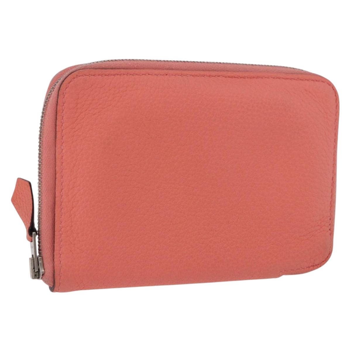 HERMES Azap Compact Wallet Leather Pink Silver Auth 186172M