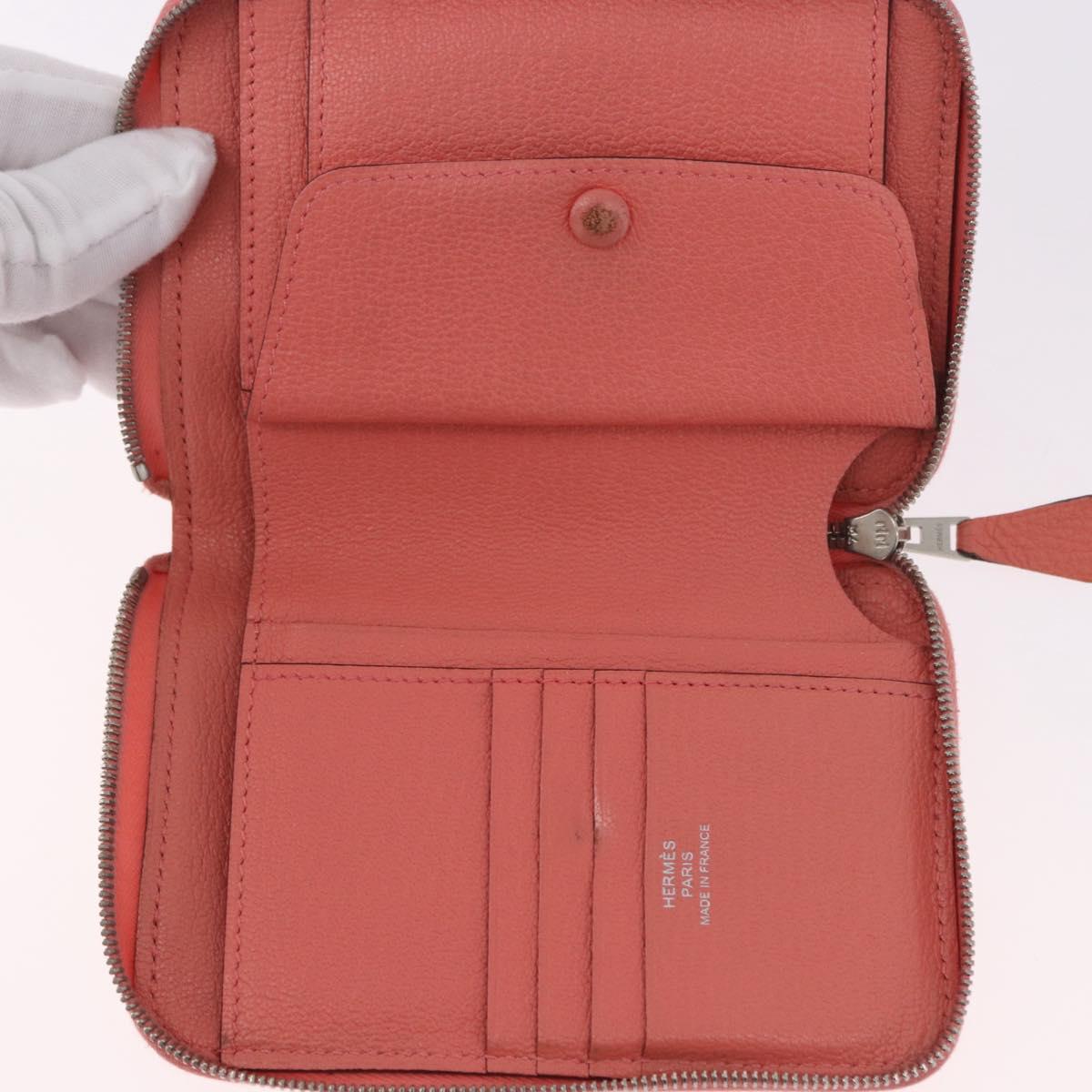HERMES Azap Compact Wallet Leather Pink Silver Auth 186172M