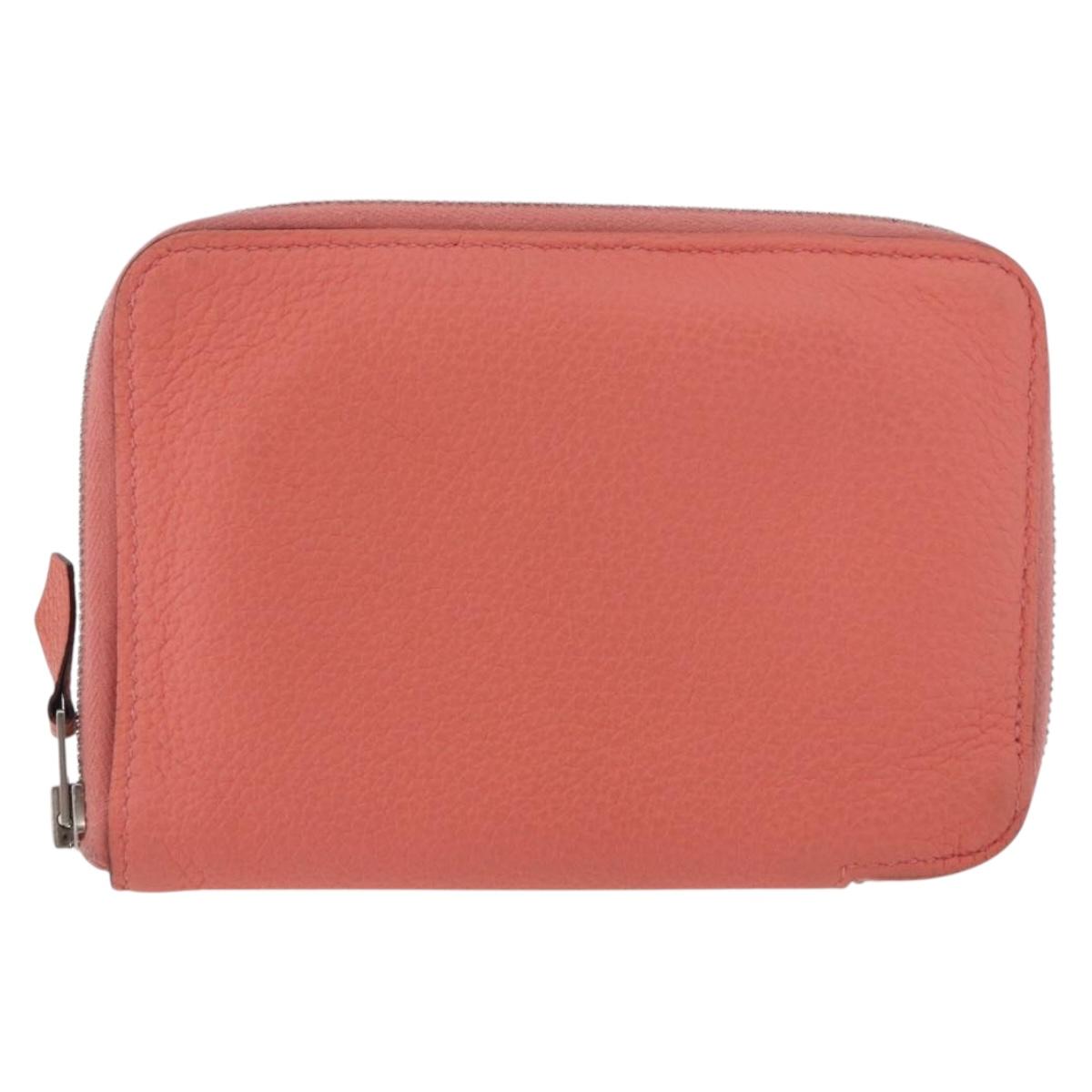 HERMES Azap Compact Wallet Leather Pink Silver Auth 186172M