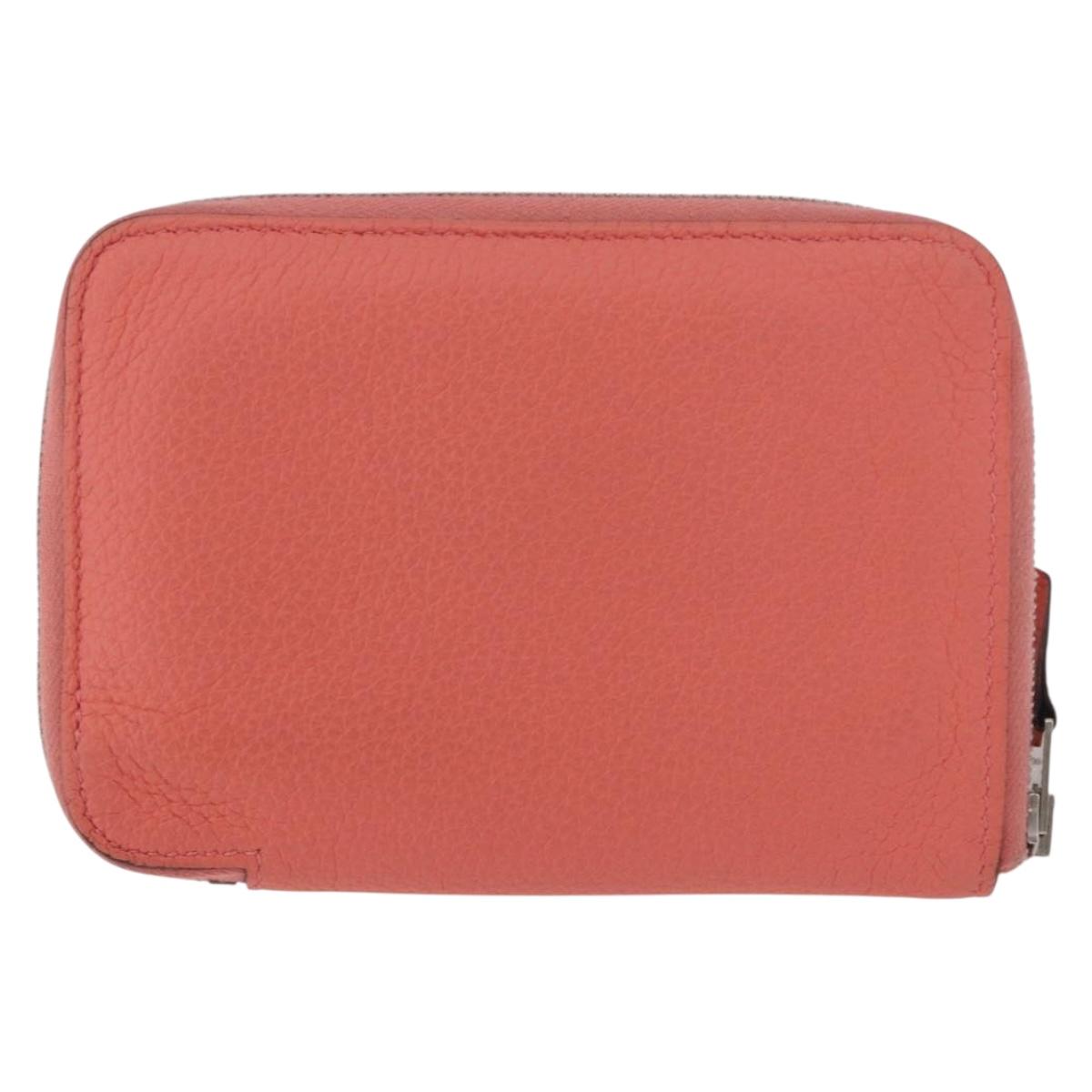 HERMES Azap Compact Wallet Leather Pink Silver Auth 186172M