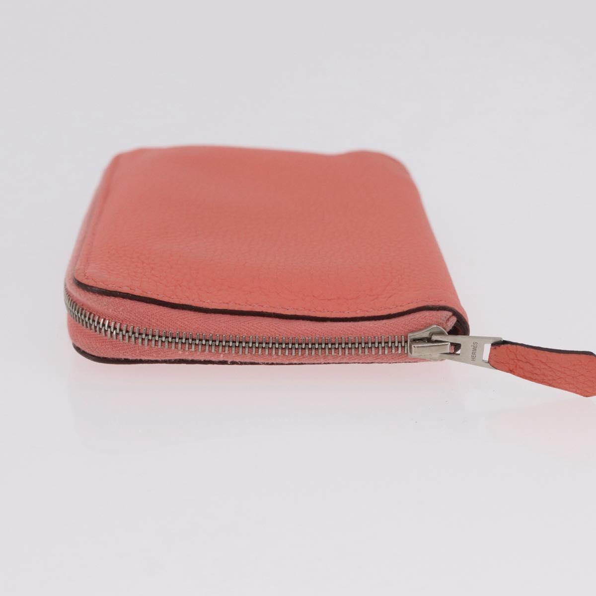 HERMES Azap Compact Wallet Leather Pink Silver Auth 186172M