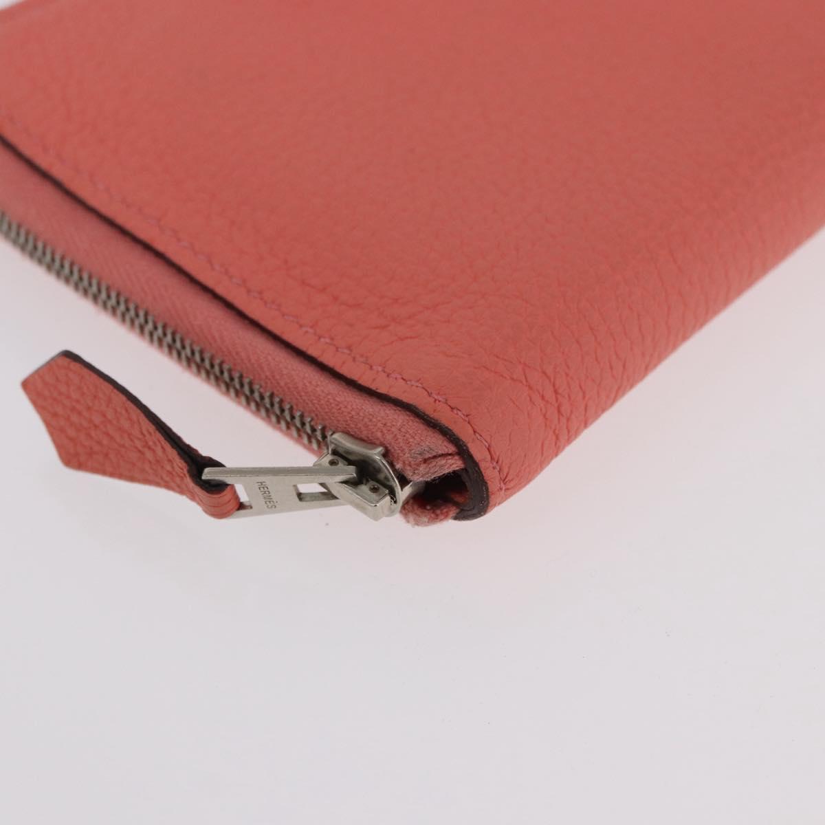 HERMES Azap Compact Wallet Leather Pink Silver Auth 186172M