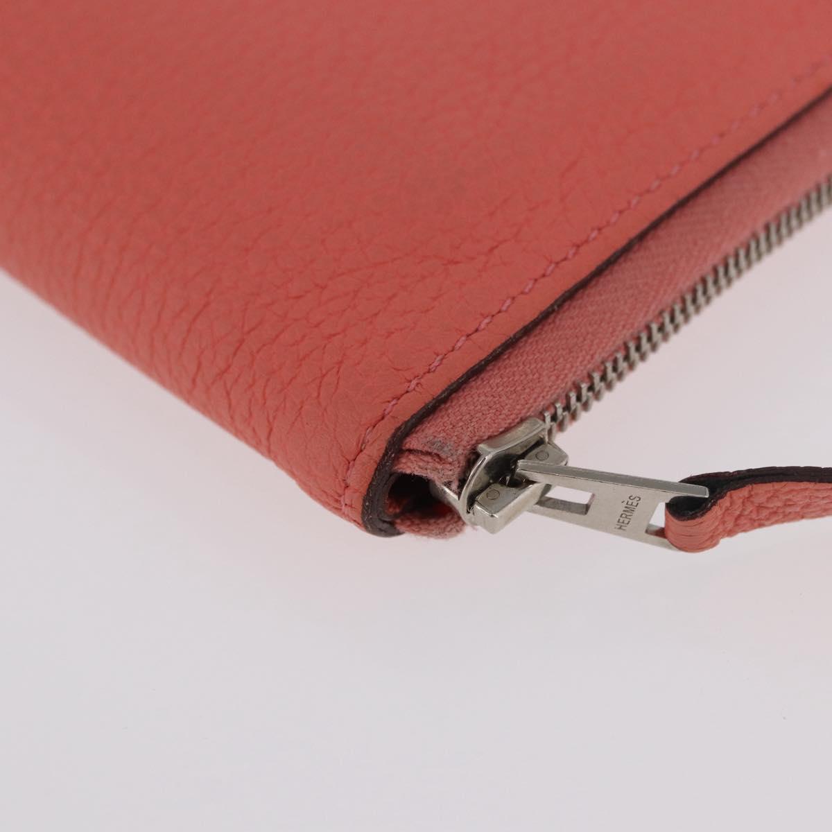 HERMES Azap Compact Wallet Leather Pink Silver Auth 186172M