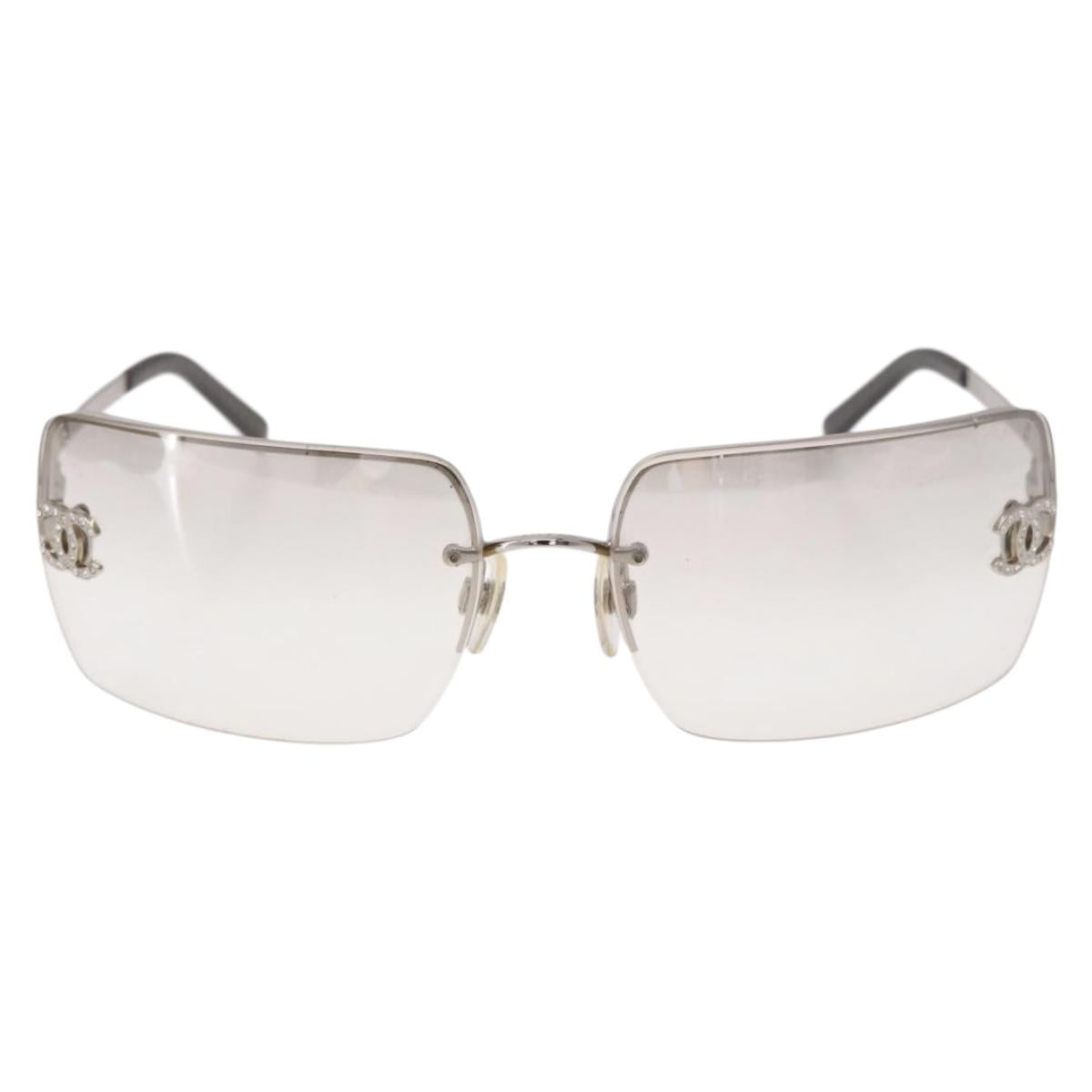CHANEL COCO Mark Sunglasses metal Silver tone CC Auth 186173M