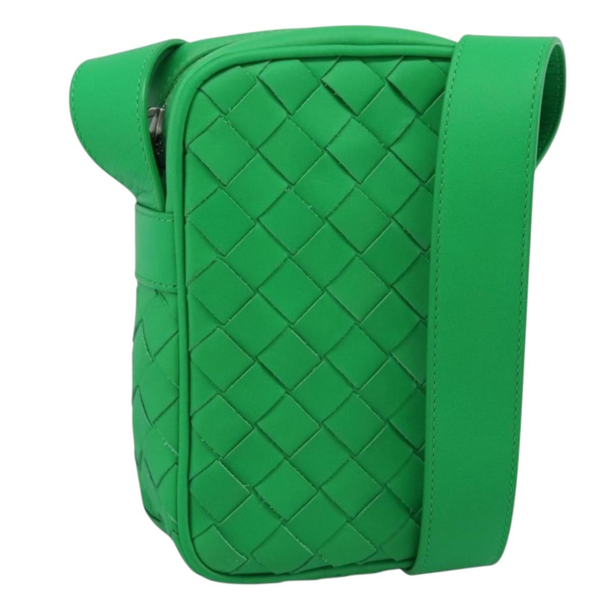 BOTTEGA VENETA INTRECCIATO Shoulder Bag Leather Green Silver Auth 186185M