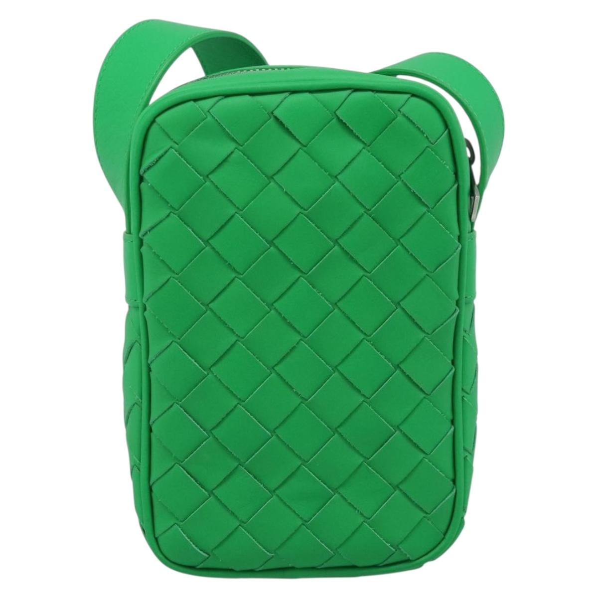 BOTTEGA VENETA INTRECCIATO Shoulder Bag Leather Green Silver Auth 186185M