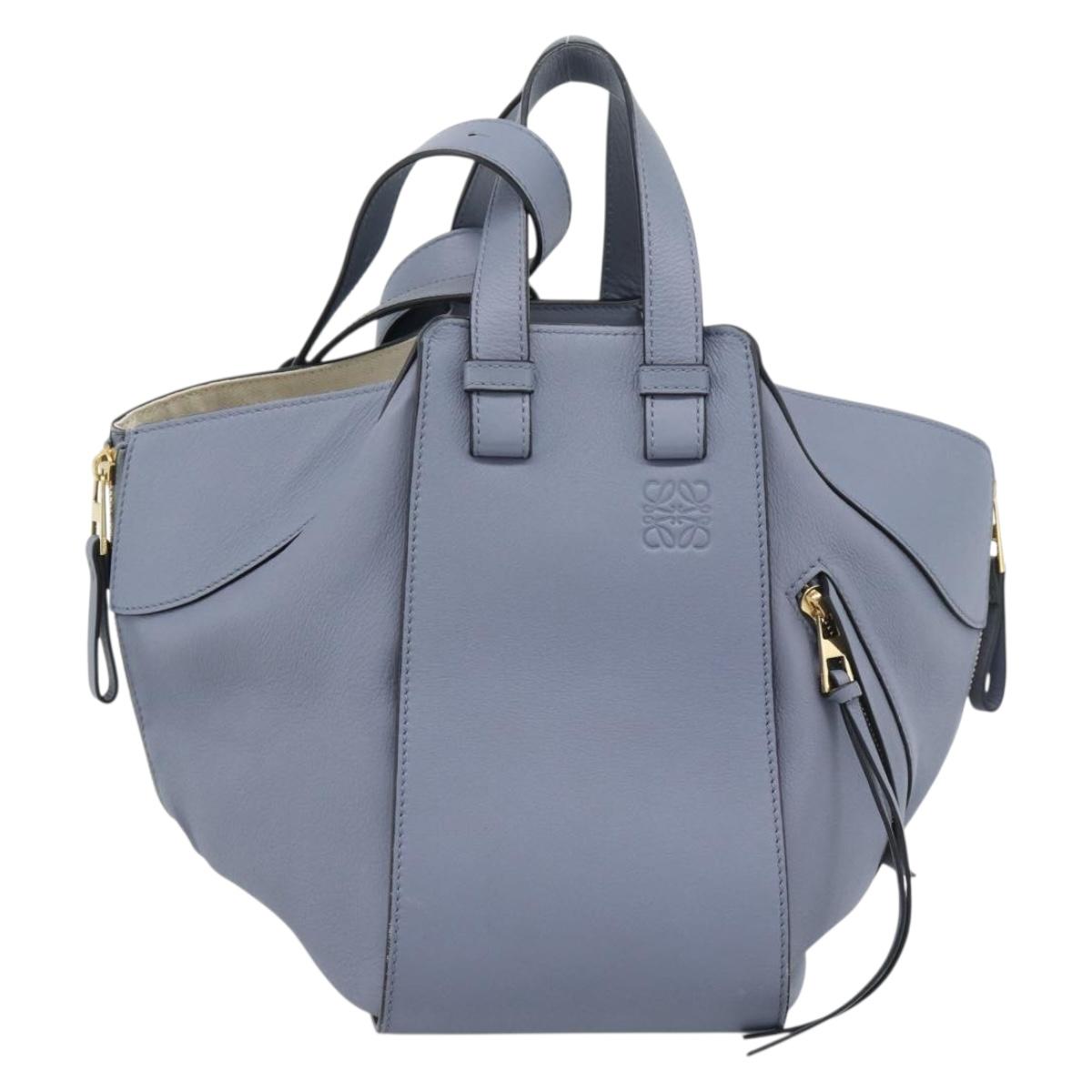 LOEWE Hammock Small Hand Bag Leather 2way Light Blue Gold Auth 186188SM
