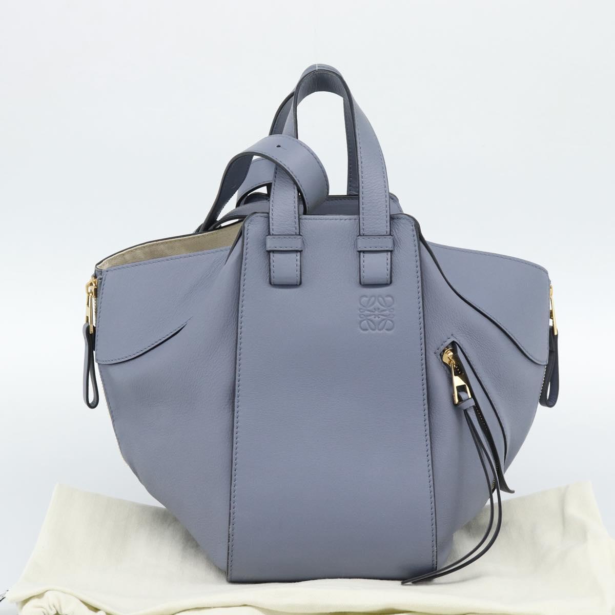LOEWE Hammock Small Hand Bag Leather 2way Light Blue Gold Auth 186188SM