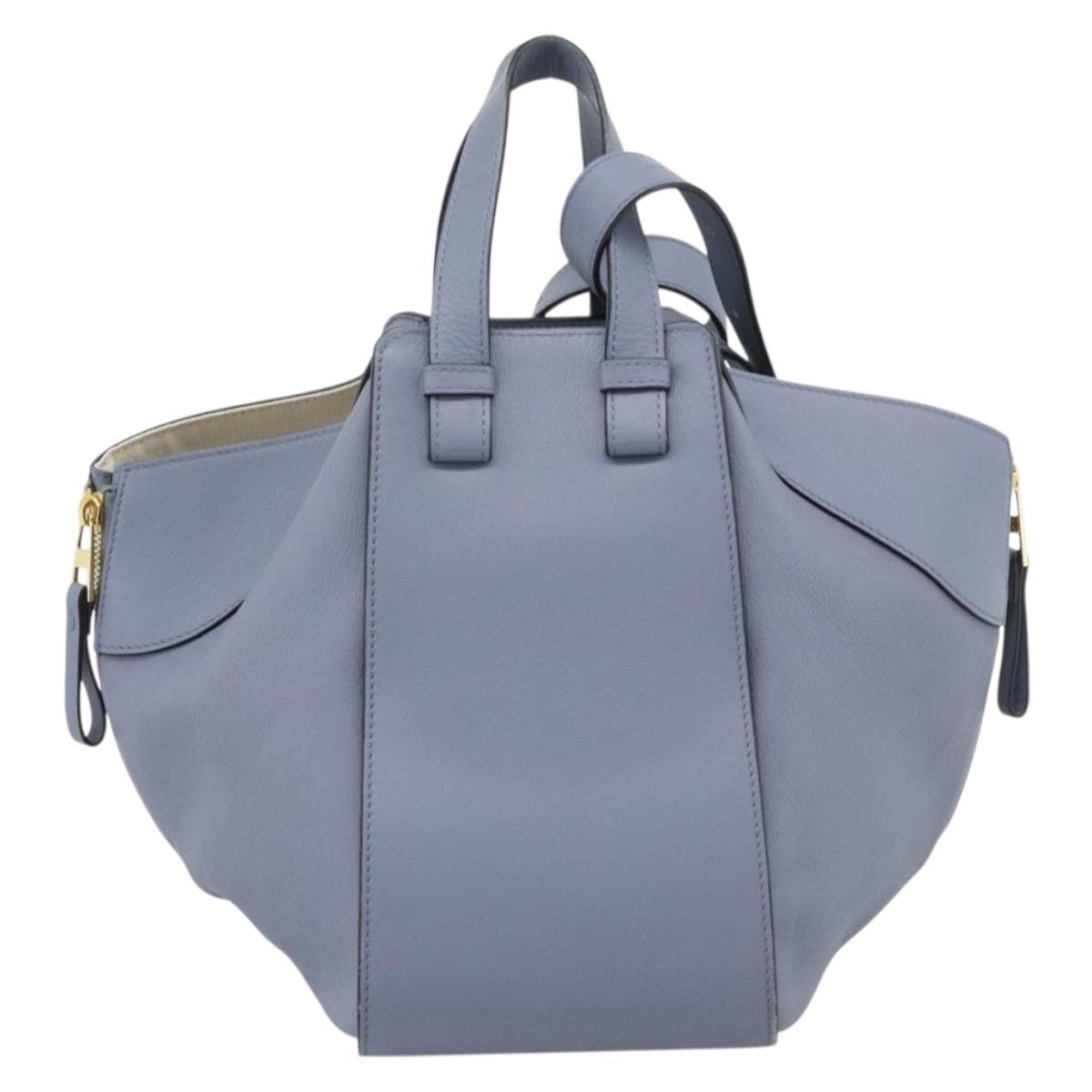 LOEWE Hammock Small Hand Bag Leather 2way Light Blue Gold Auth 186188SM
