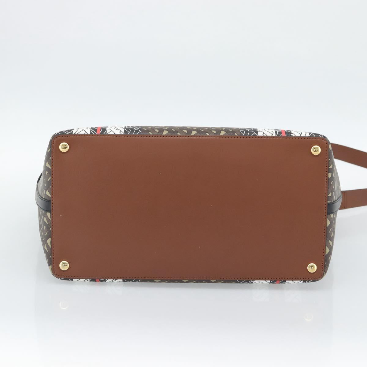 BURBERRY Hand Bag PVC Canvas 2way Brown Gold Auth 186191M