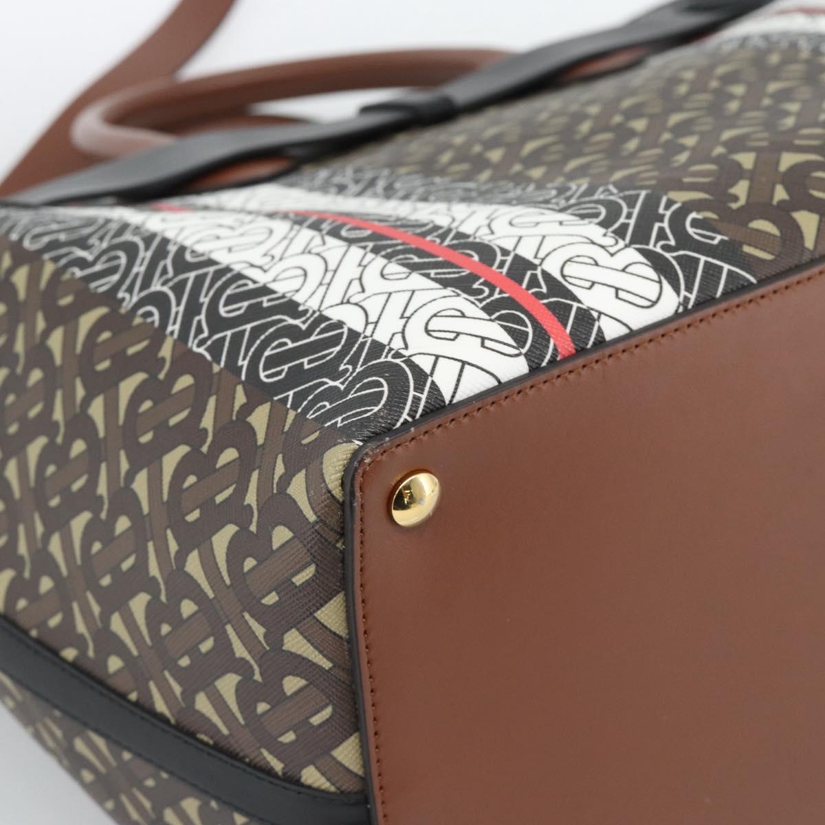 BURBERRY Hand Bag PVC Canvas 2way Brown Gold Auth 186191M