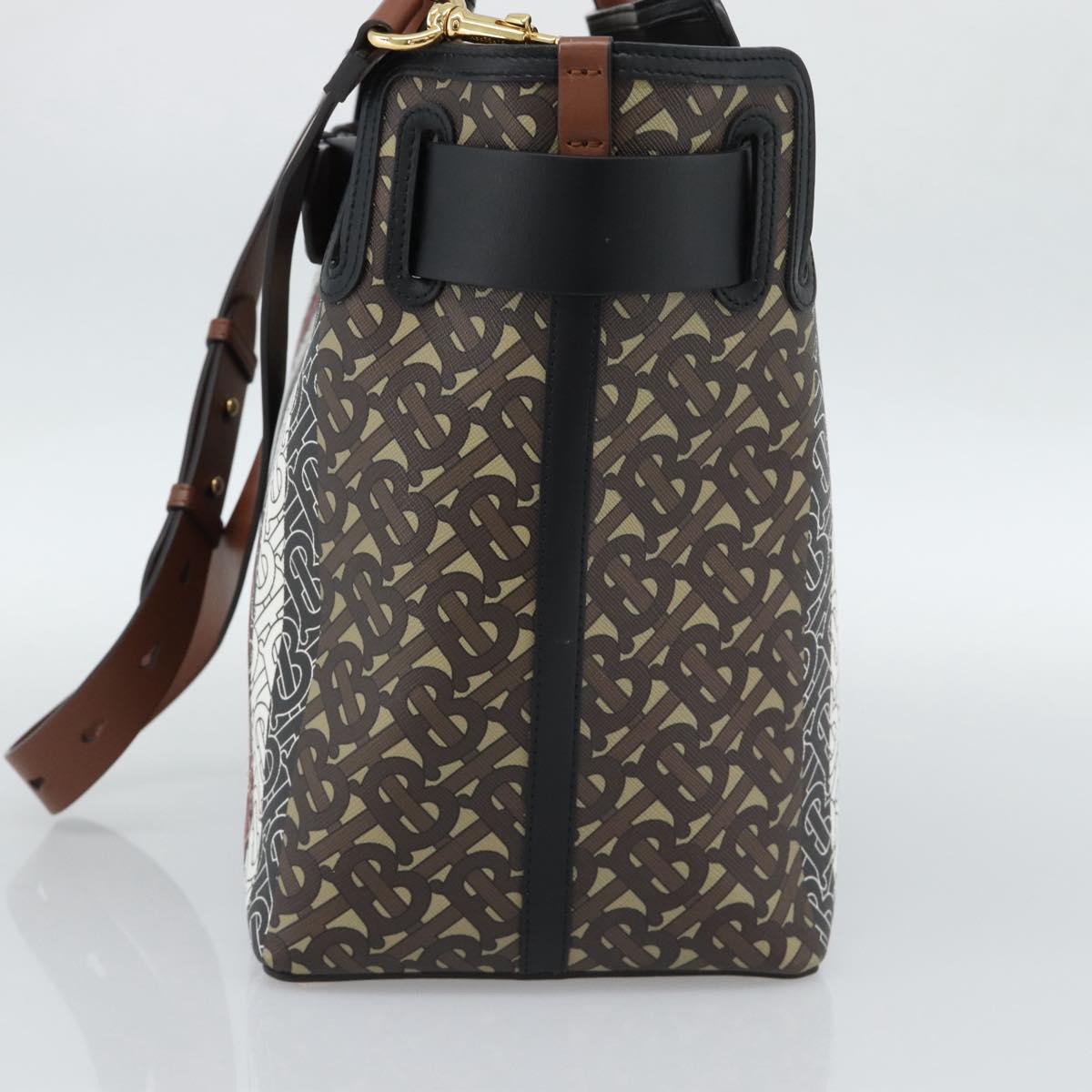 BURBERRY Hand Bag PVC Canvas 2way Brown Gold Auth 186191M