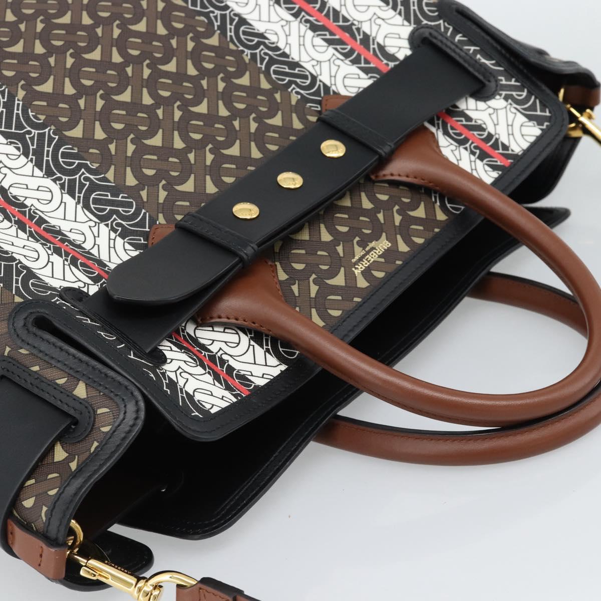 BURBERRY Hand Bag PVC Canvas 2way Brown Gold Auth 186191M
